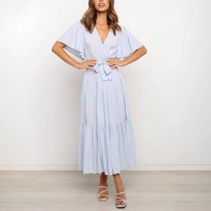 Lia Women's Maxi Dress | Elegant Long Sleeve with Cinched Waist