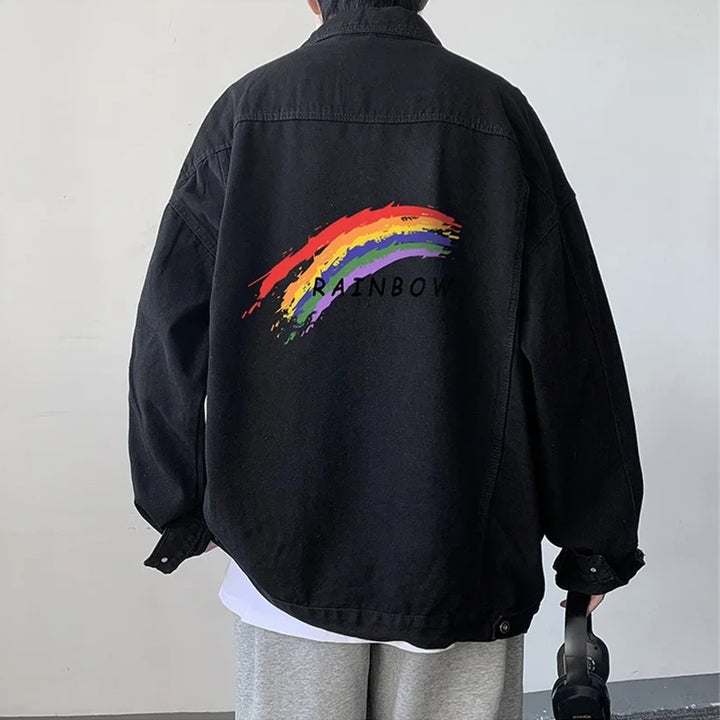 Dare Women's Oversized Denim Jacket | Rainbow Gradient, Unisex Streetwear