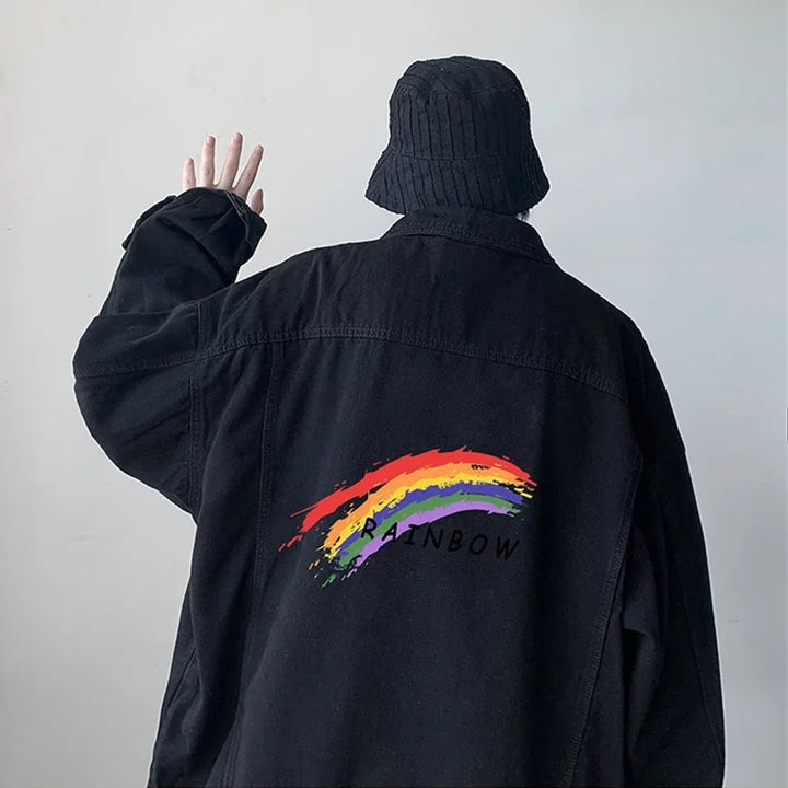 Dare Women's Oversized Denim Jacket | Rainbow Gradient, Unisex Streetwear