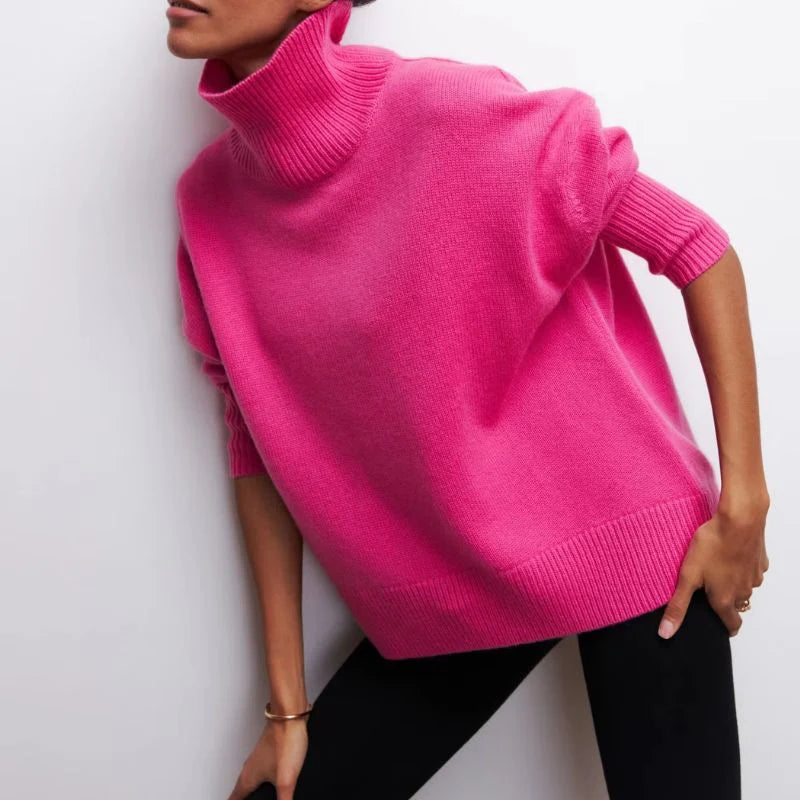 Nora Women's Oversized Sweater | Soft Knit, High Mock Neck