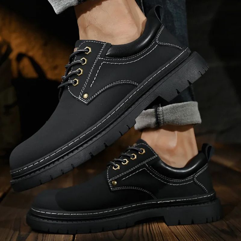 Sleek Black Booties Low Heel | Premium Leather, Handmade