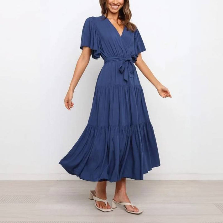Lia Women's Maxi Dress | Elegant Long Sleeve with Cinched Waist