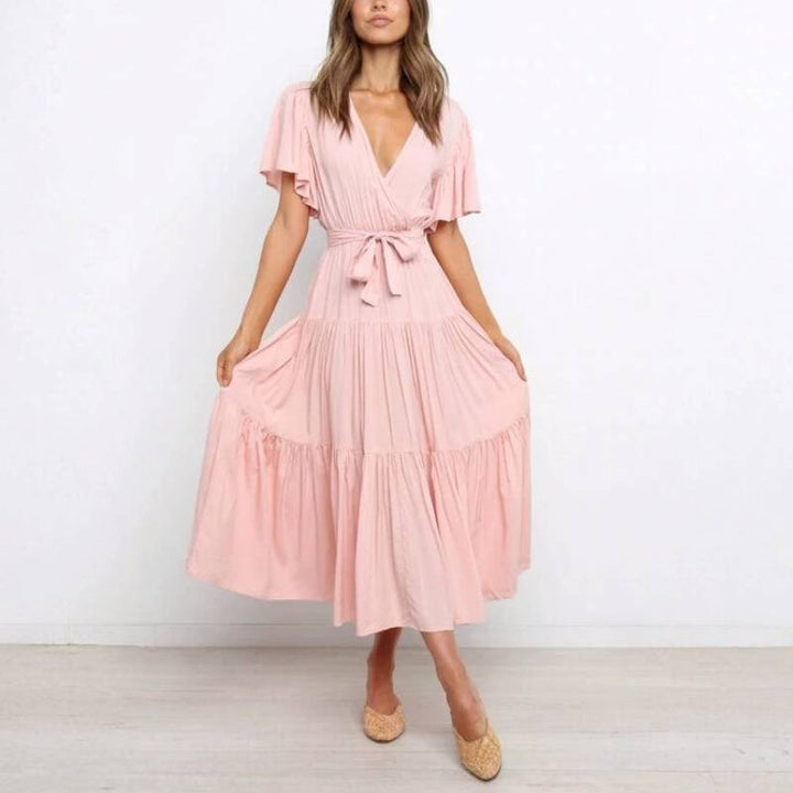 Lia Women's Maxi Dress | Elegant Long Sleeve with Cinched Waist