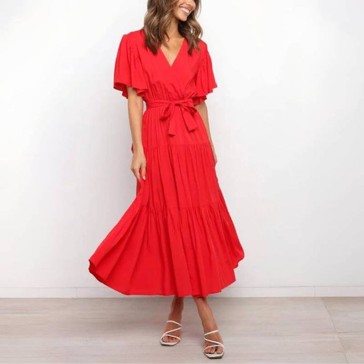 Lia Women's Maxi Dress | Elegant Long Sleeve with Cinched Waist