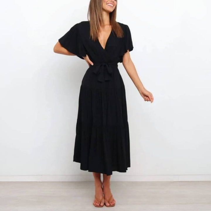 Lia Women's Maxi Dress | Elegant Long Sleeve with Cinched Waist
