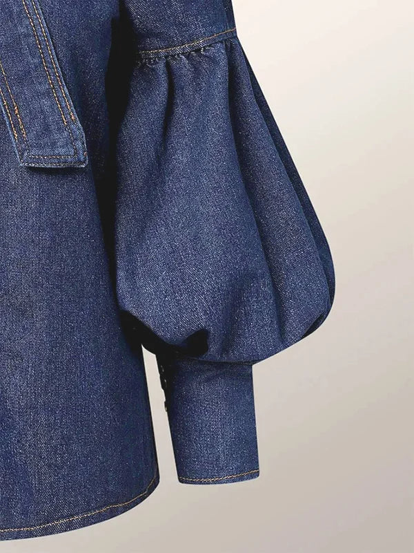 Crisp Women's Denim Blouse | Adjustable Bow Neckline