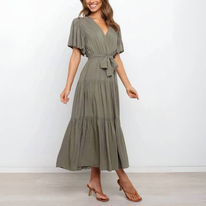 Lia Women's Maxi Dress | Elegant Long Sleeve with Cinched Waist
