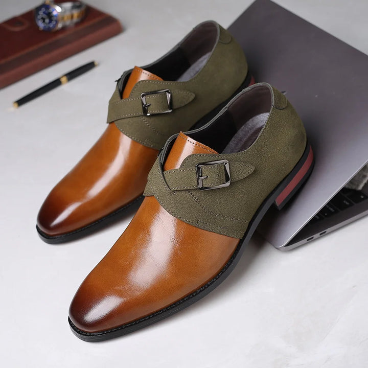 Belo Women's Loafers | Dual-Tone Suede, Double Buckle Monk Strap