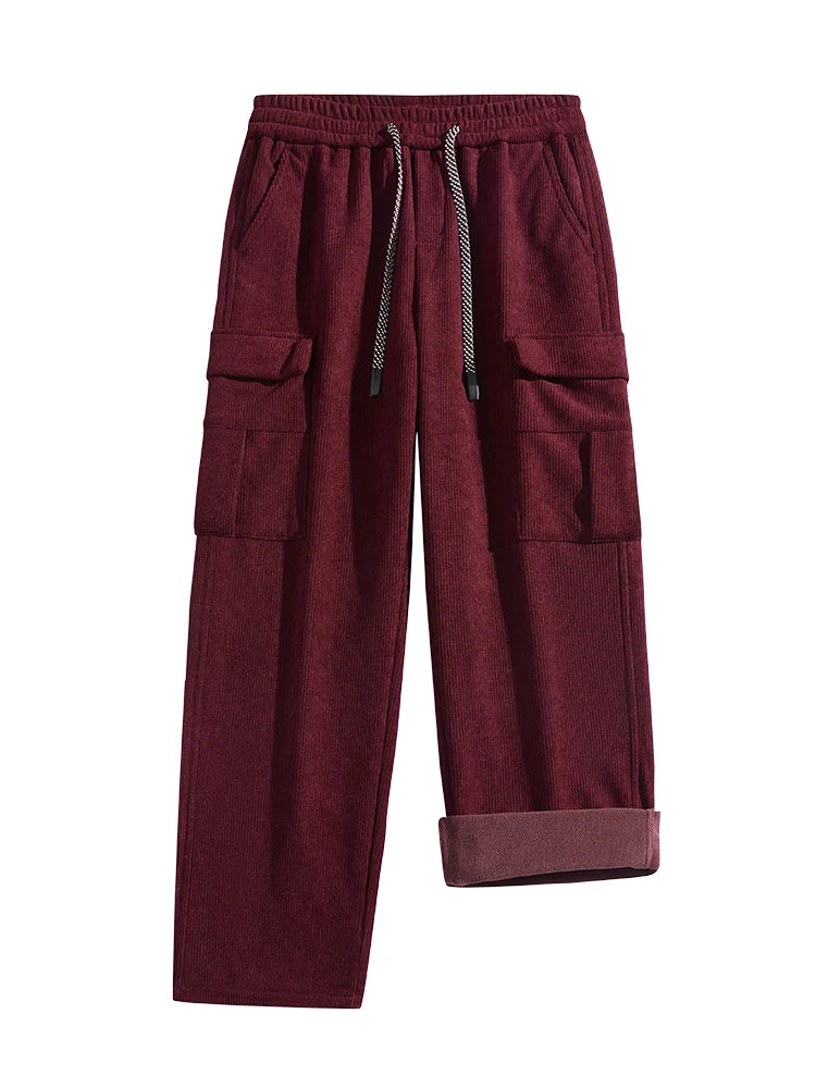 Sleek Men's Cargo Pants | Durable Corduroy with Fleece Lining