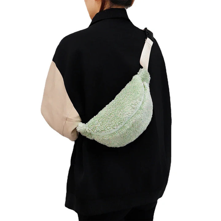 Furilo Women's Crossbody Bag | Plush Shearling Design, Crescent Shape