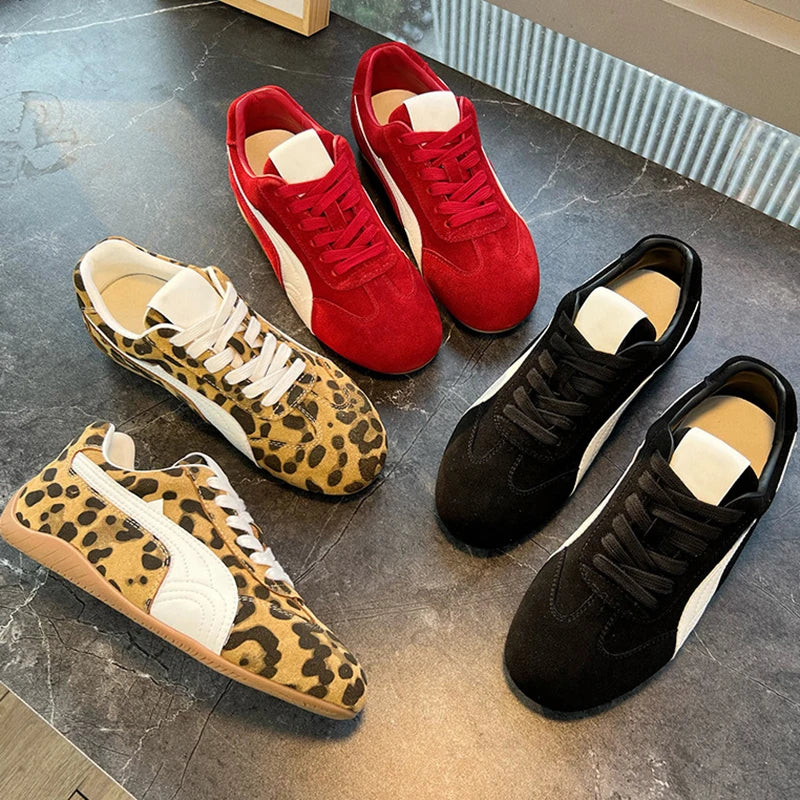 Bella Women's Sneakers | Breathable Cow Suede, Lightweight Leopard Print