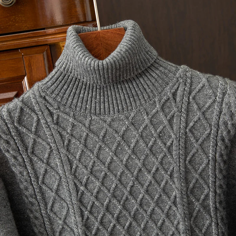 Pablo Men's Turtleneck Sweater | High-Quality Wool Blend, Cable-Knit Design
