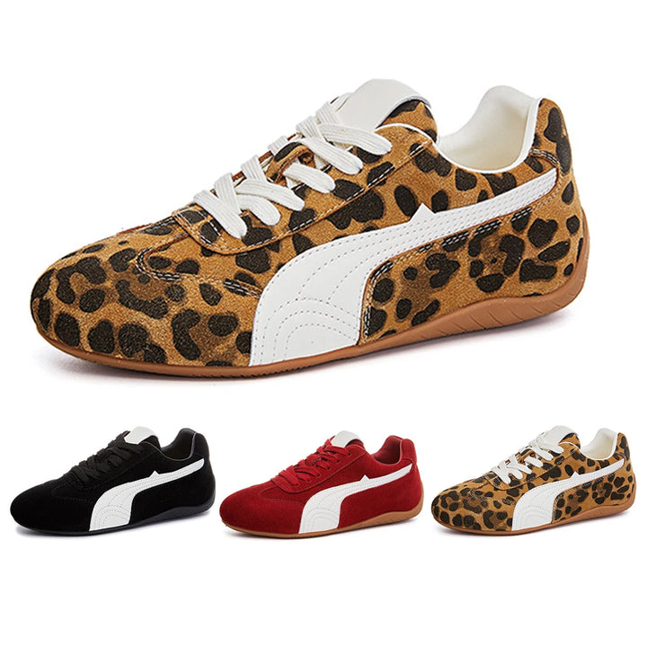 Bella Women's Sneakers | Breathable Cow Suede, Lightweight Leopard Print