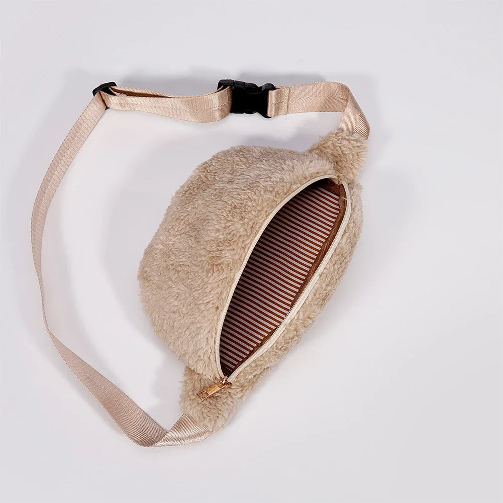 Furilo Women's Crossbody Bag | Plush Shearling Design, Crescent Shape