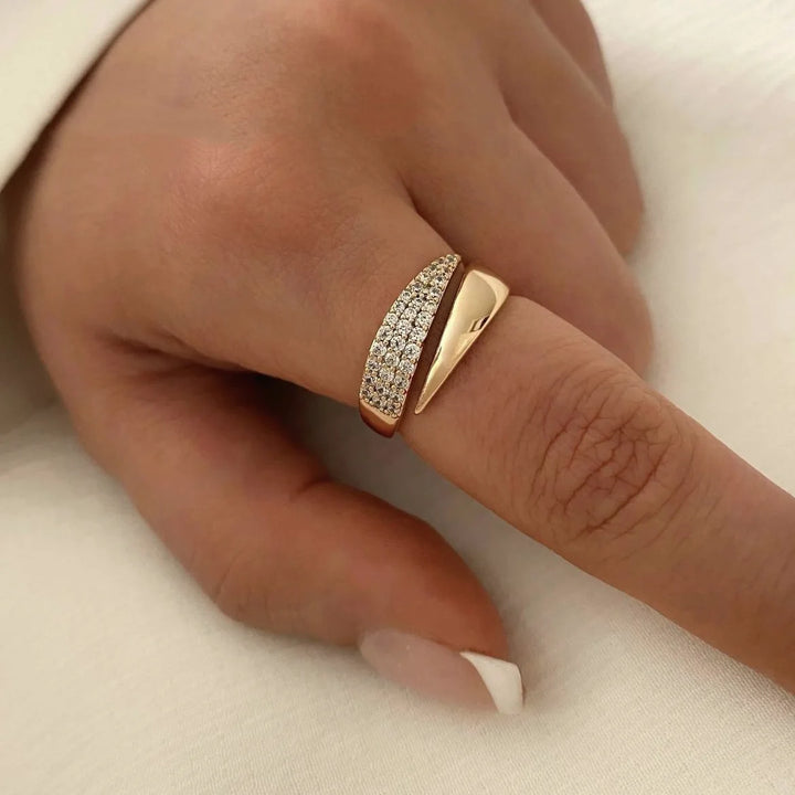 Penny Women's Embrace Ring | Natural Stone Inlay, Trendy Hollow Metal Design