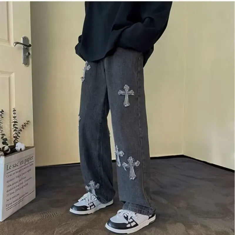 Tide Men's High Street Jeans | Y2K American Retro Style