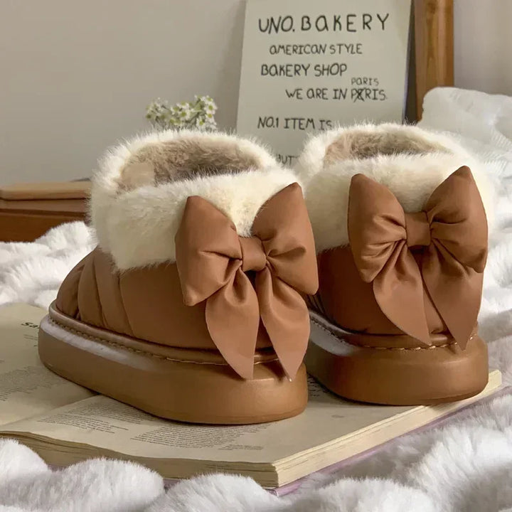 Lofne Women's Ankle Boots | Waterproof Plush Lined with Bow Detail