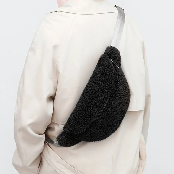 Furilo Women's Crossbody Bag | Plush Shearling Design, Crescent Shape