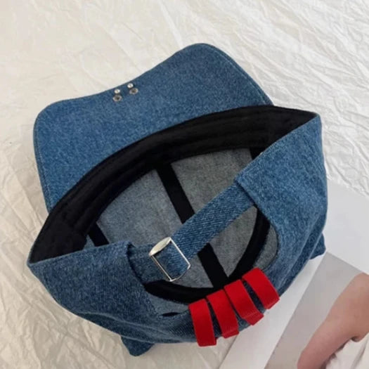 Mewley Unisex Baseball Cap | Distressed Denim with Faux-Fur Cat Ears