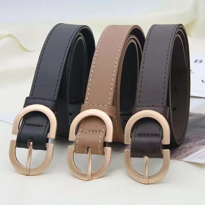 Evelyn Women's Black Leather Belt | Stylish Metal Buckle, Adjustable