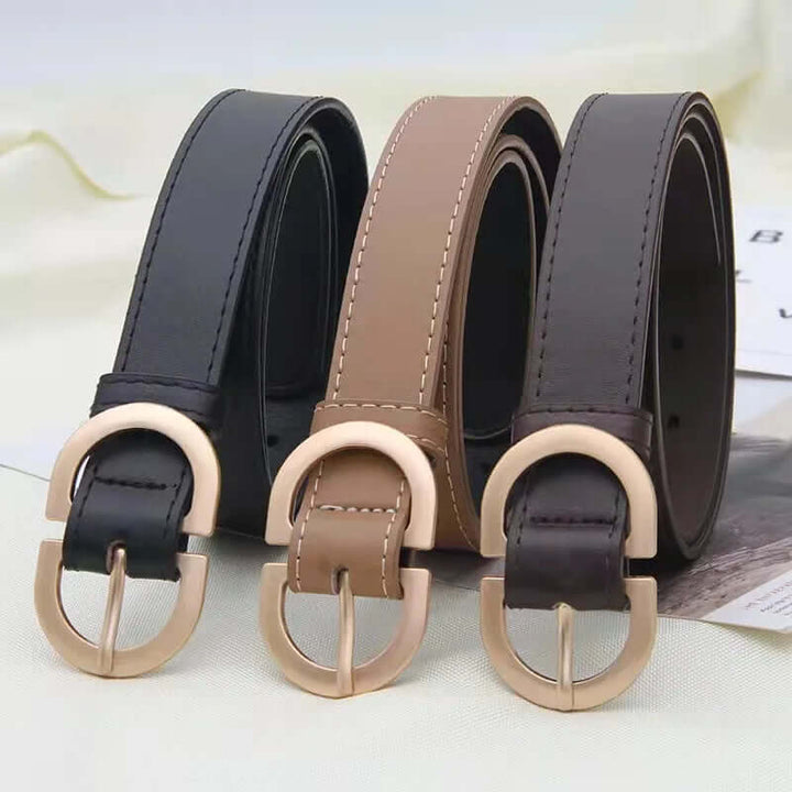 Evelyn Women's Black Leather Belt | Stylish Metal Buckle, Adjustable
