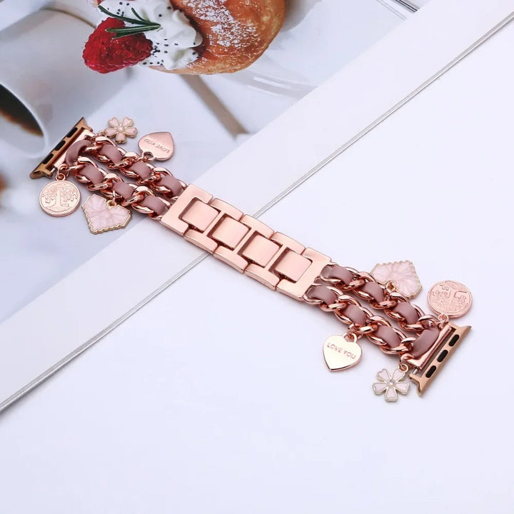 Dazzle Women's Apple Watch Band | Stainless Steel & Leather, Luxury Design