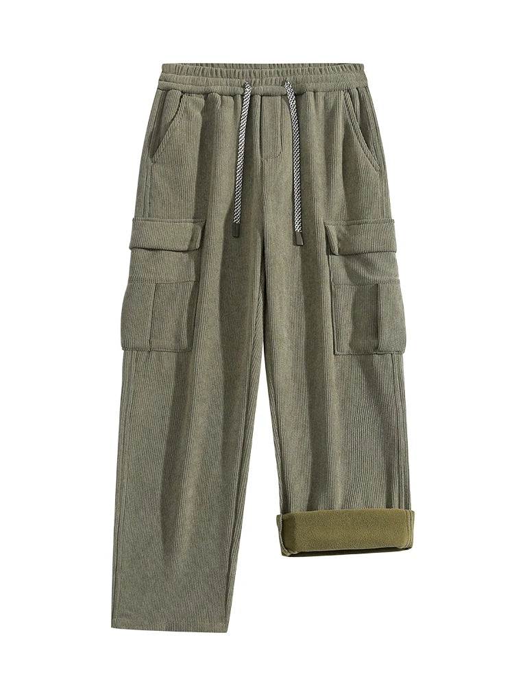 Sleek Men's Cargo Pants | Durable Corduroy with Fleece Lining