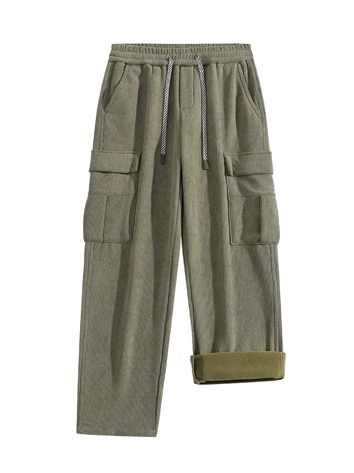 Sleek Men's Cargo Pants | Durable Corduroy with Fleece Lining