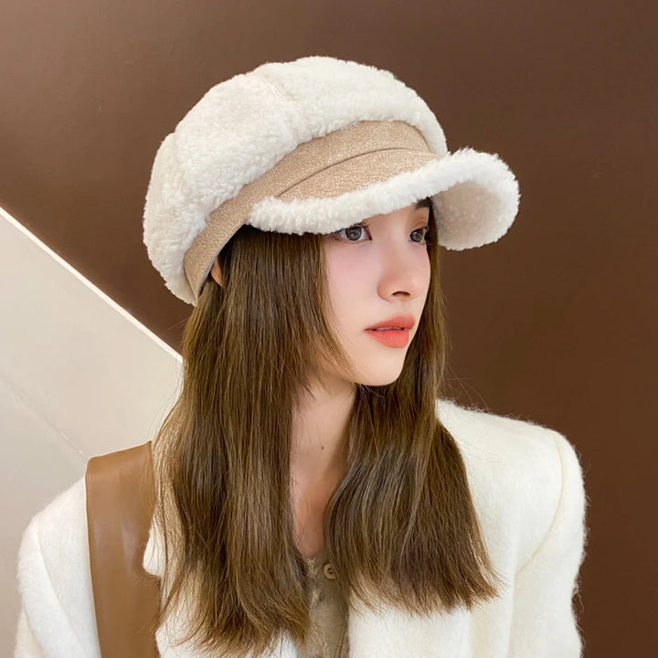 Ava Women's Beret Cap | Soft Lamb Fleece, Chic Duckbill Brim