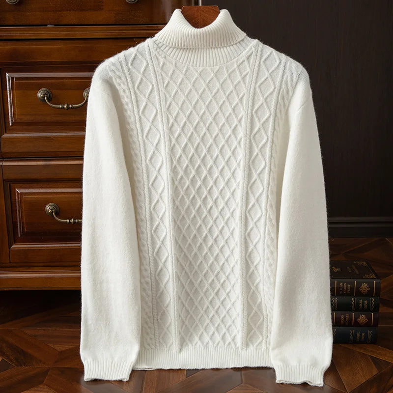 Pablo Men's Turtleneck Sweater | High-Quality Wool Blend, Cable-Knit Design