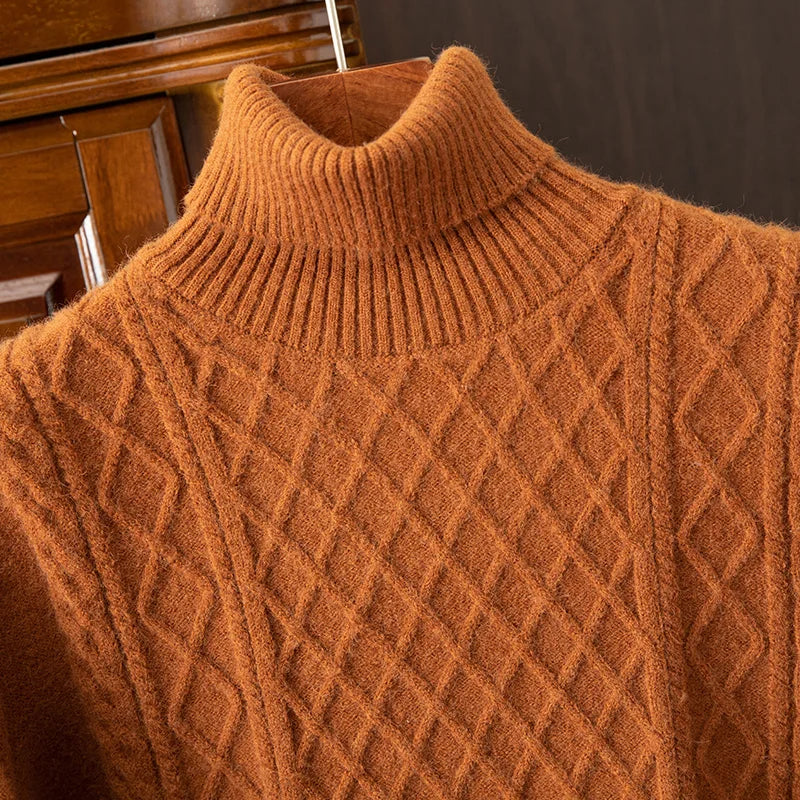 Pablo Men's Turtleneck Sweater | High-Quality Wool Blend, Cable-Knit Design