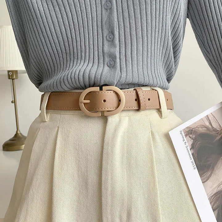Evelyn Women's Black Leather Belt | Stylish Metal Buckle, Adjustable