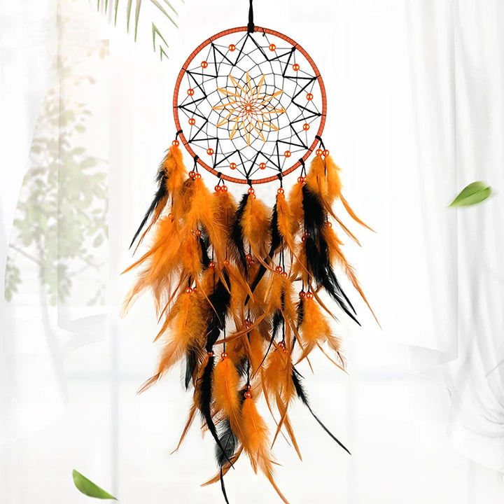 Gina Autumn Dream Catcher | Handwoven Macrame with Colorful Feathers
