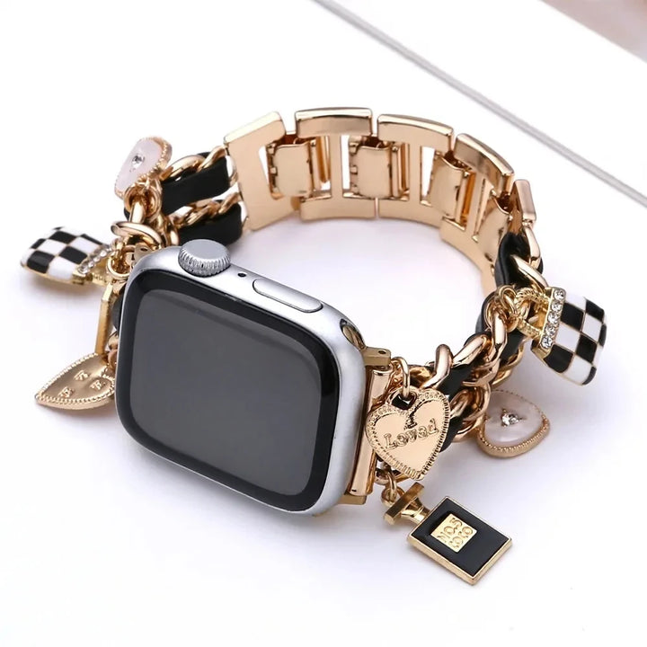 Dazzle Women's Apple Watch Band | Stainless Steel & Leather, Luxury Design