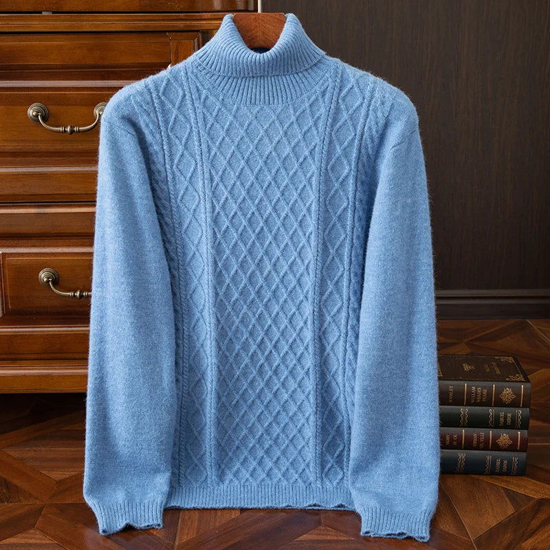 Pablo Men's Turtleneck Sweater | High-Quality Wool Blend, Cable-Knit Design