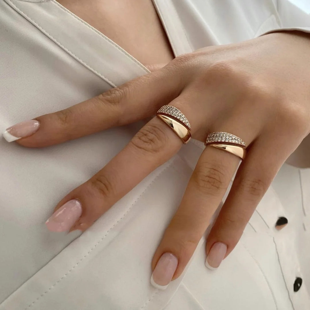 Penny Women's Embrace Ring | Natural Stone Inlay, Trendy Hollow Metal Design