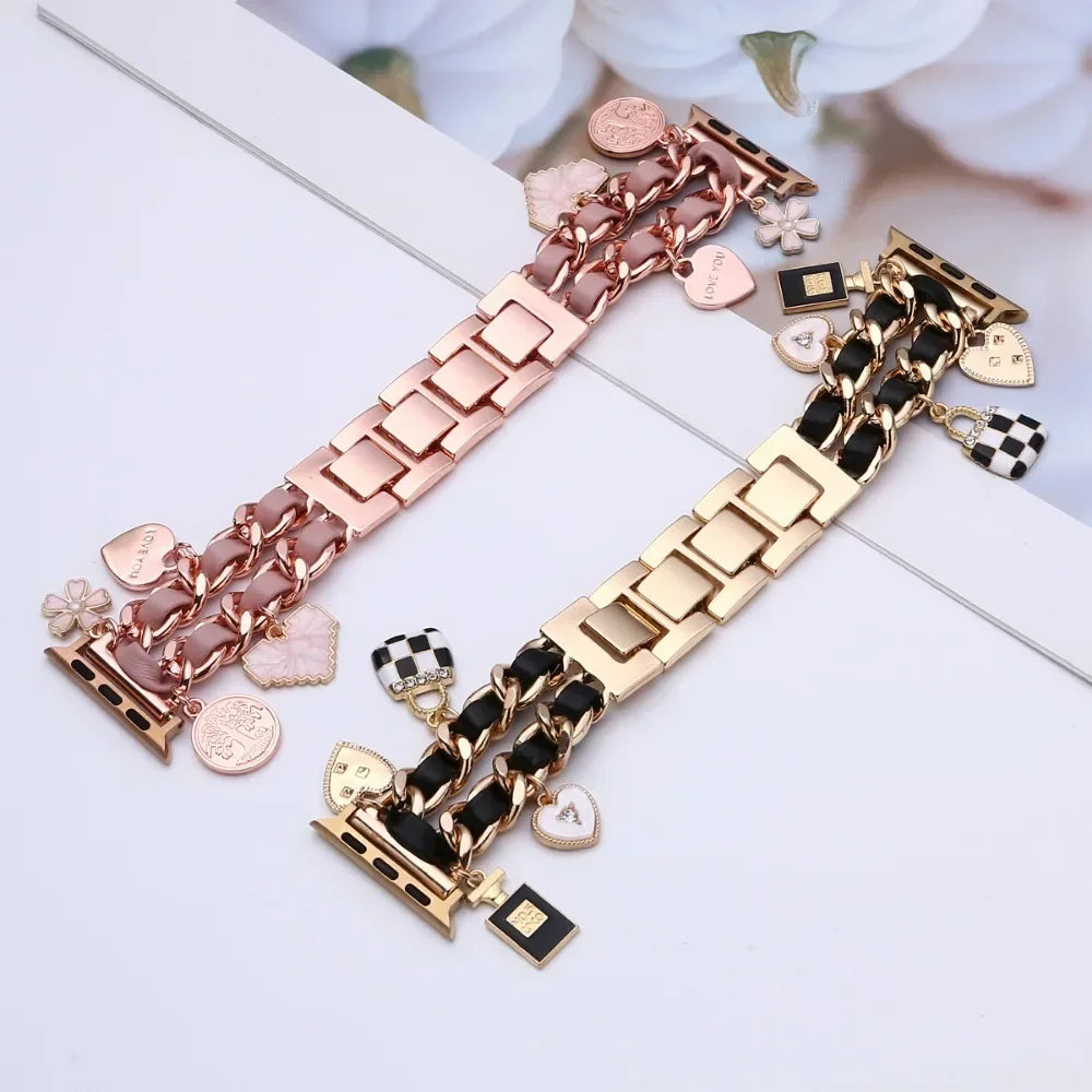 Dazzle Women's Apple Watch Band | Stainless Steel & Leather, Luxury Design