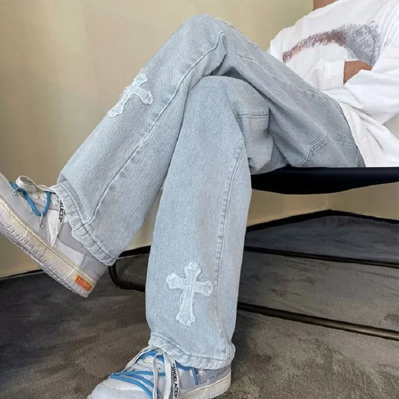 Tide Men's High Street Jeans | Y2K American Retro Style