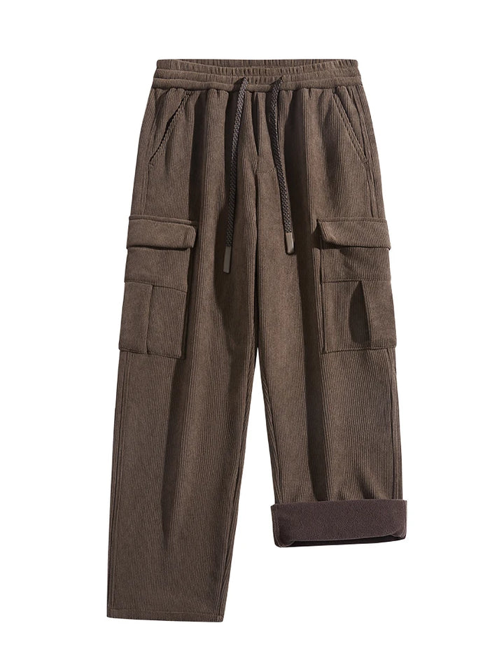 Sleek Men's Cargo Pants | Durable Corduroy with Fleece Lining