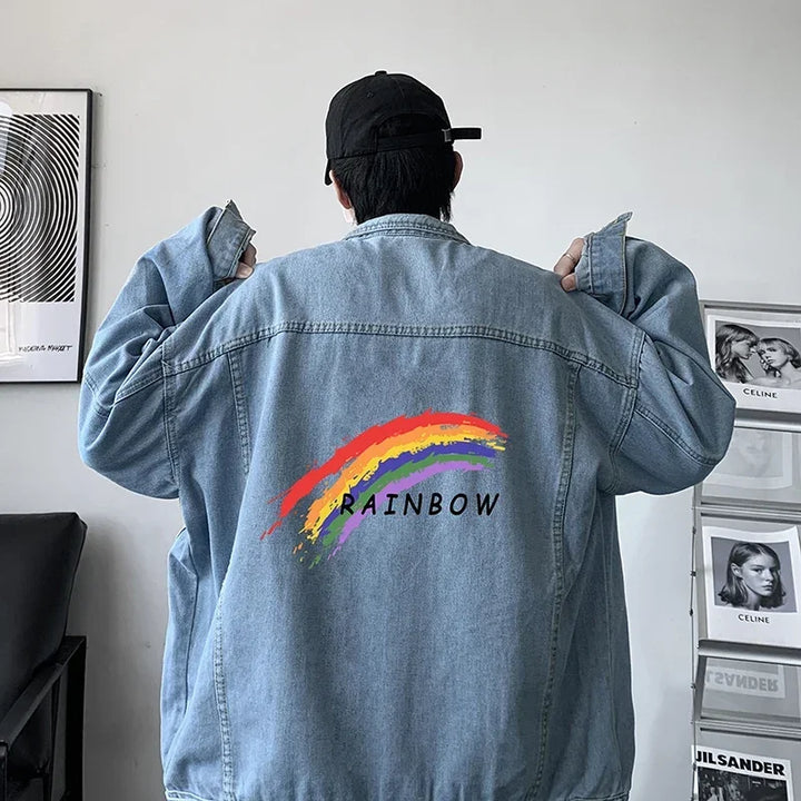 Dare Women's Oversized Denim Jacket | Rainbow Gradient, Unisex Streetwear