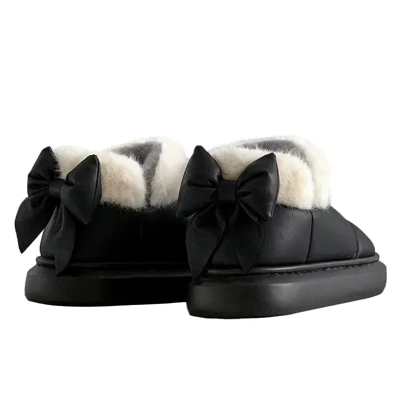 Lofne Women's Ankle Boots | Waterproof Plush Lined with Bow Detail