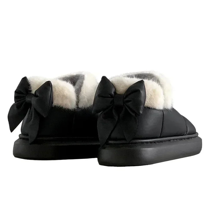 Lofne Women's Ankle Boots | Waterproof Plush Lined with Bow Detail