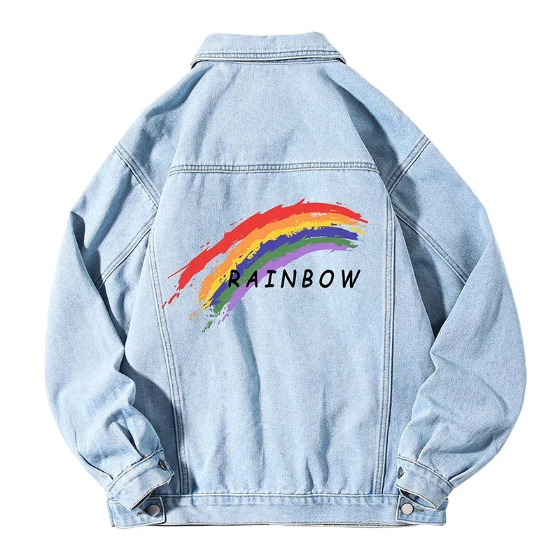 Dare Women's Oversized Denim Jacket | Rainbow Gradient, Unisex Streetwear