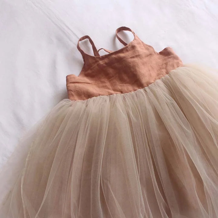 Tina Girls' Twinkle Gown | Breathable Linen, Backless Design