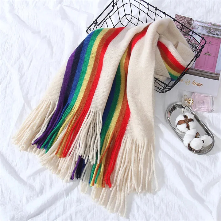 Lola Women's Scarf | Cashmere Blend, Vibrant Rainbow Design