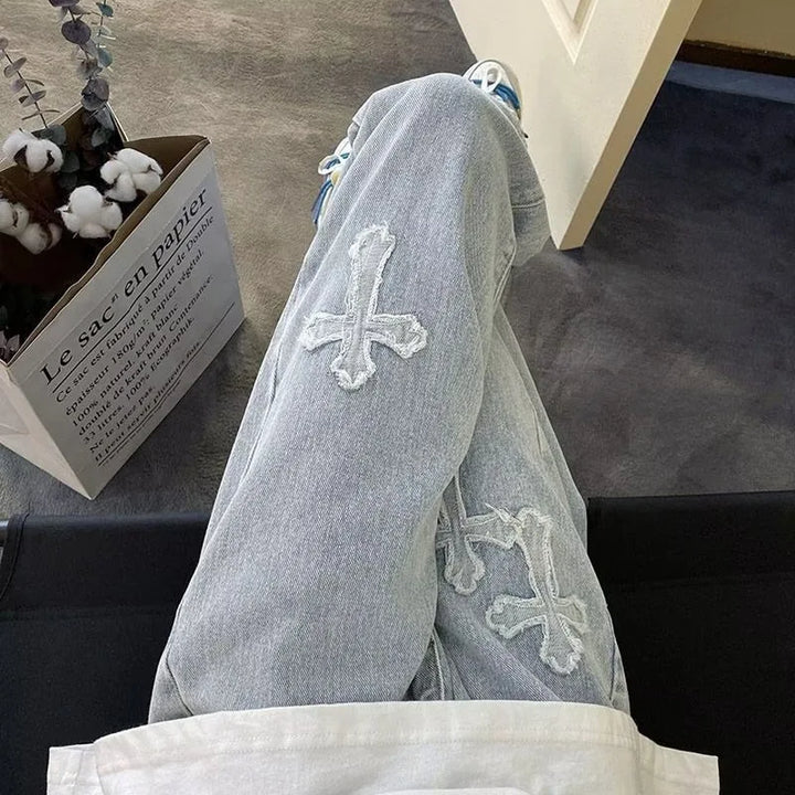 Tide Men's High Street Jeans | Y2K American Retro Style