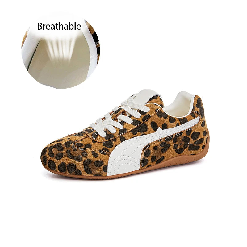 Bella Women's Sneakers | Breathable Cow Suede, Lightweight Leopard Print