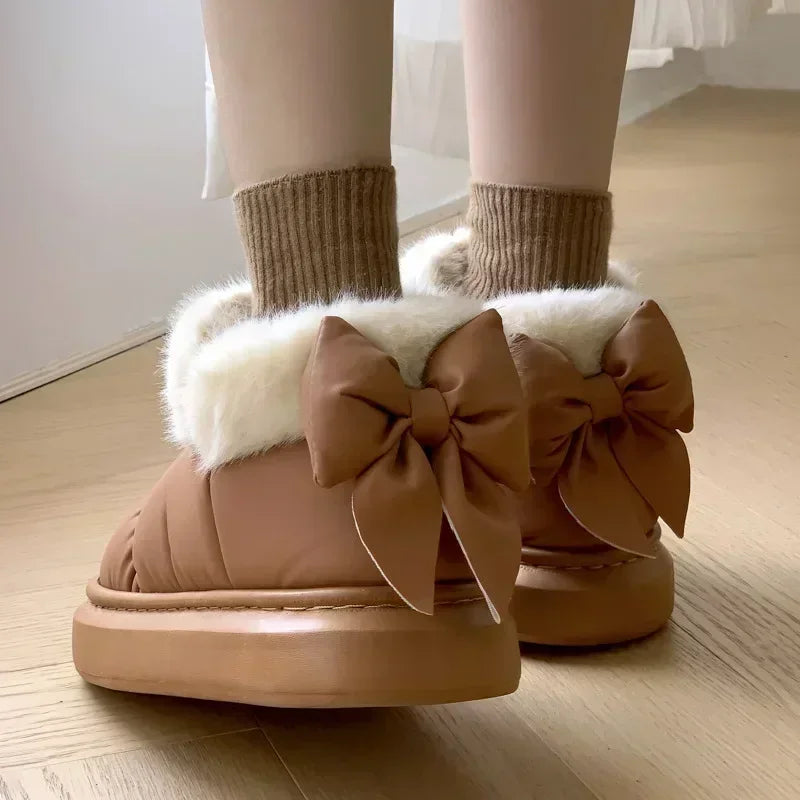 Lofne Women's Ankle Boots | Waterproof Plush Lined with Bow Detail