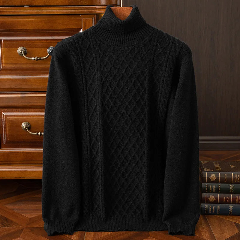Pablo Men's Turtleneck Sweater | High-Quality Wool Blend, Cable-Knit Design