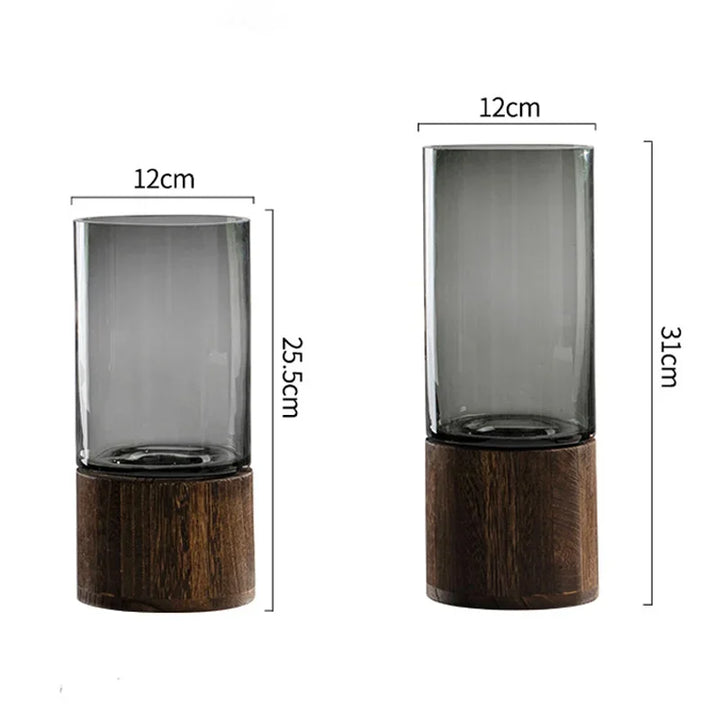 Vases Simple European Hydroponic Plant Household Living Room Table  Inserted Flower Wood Base Transparent Glass Vase Home Decor
